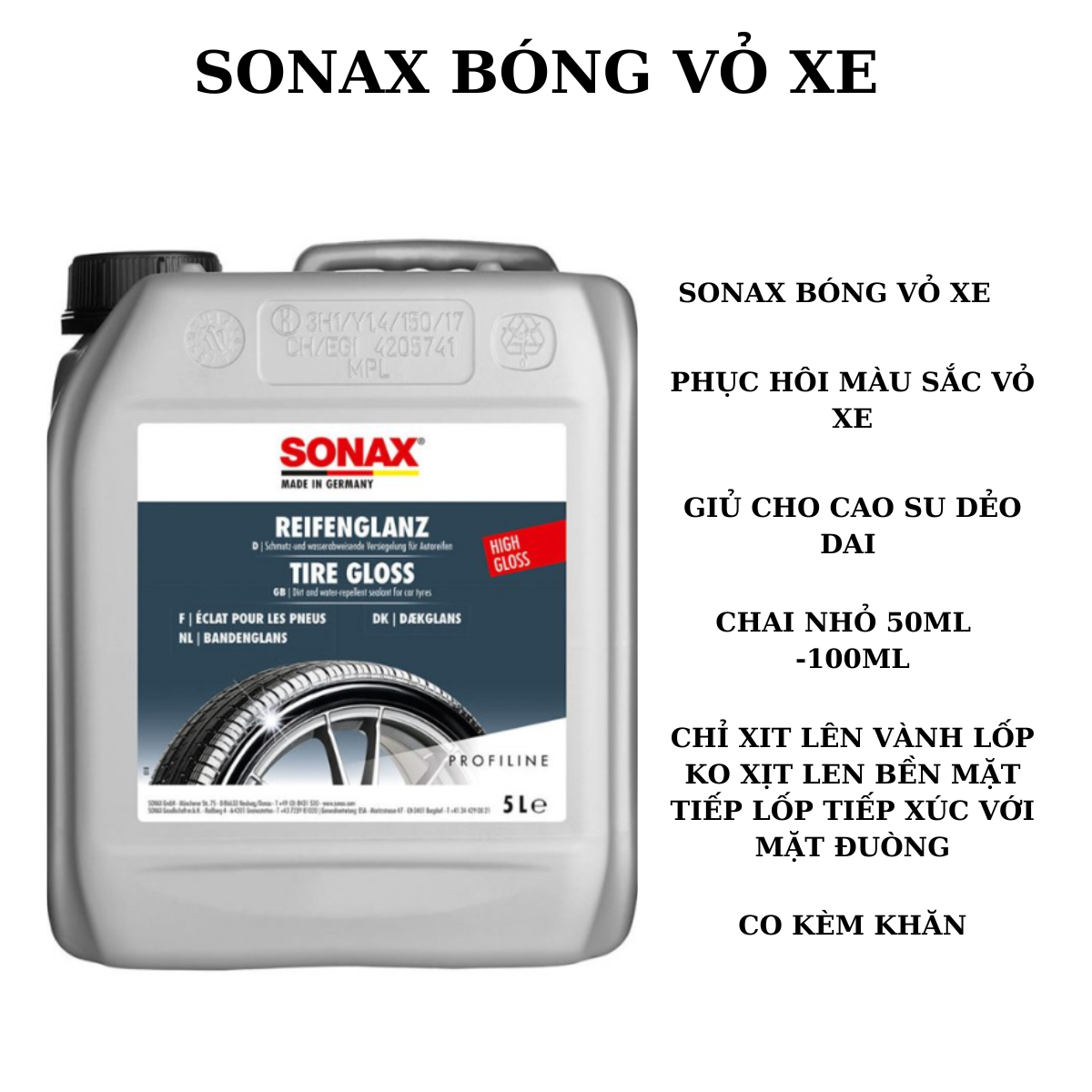 235500 Sonax dưỡng bóng lốp , bảo duong vỏ xe phục hồi màu gốc vỏ xe kéo