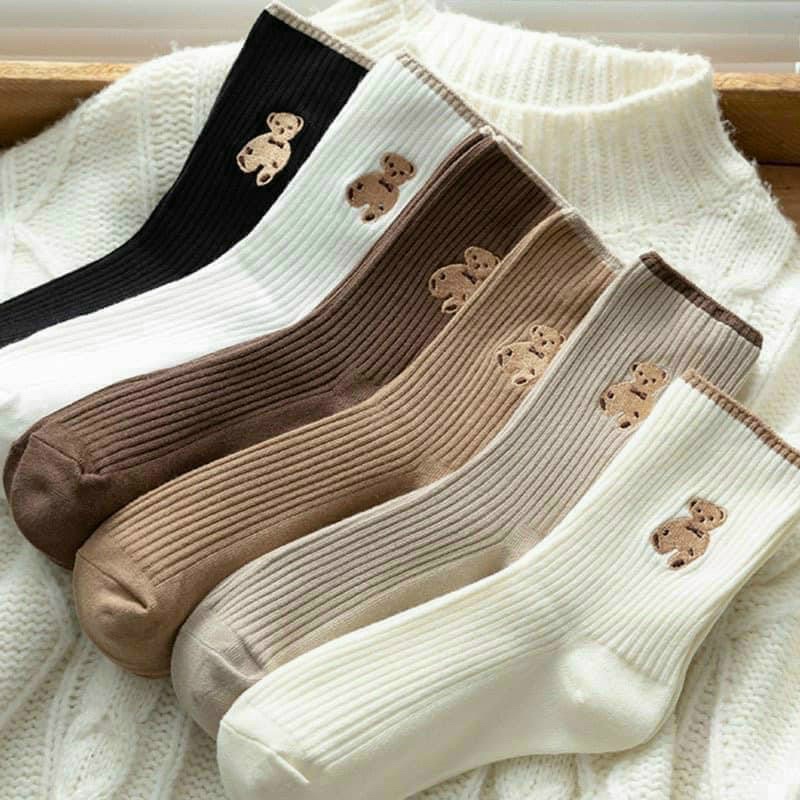 Set 5 đôi tất gấu cổ cao màu Vintage