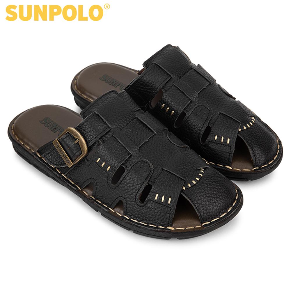 Dép Nam Bít Mũi Da Bò SUNPOLO ABI011 (Đen, Nâu)
