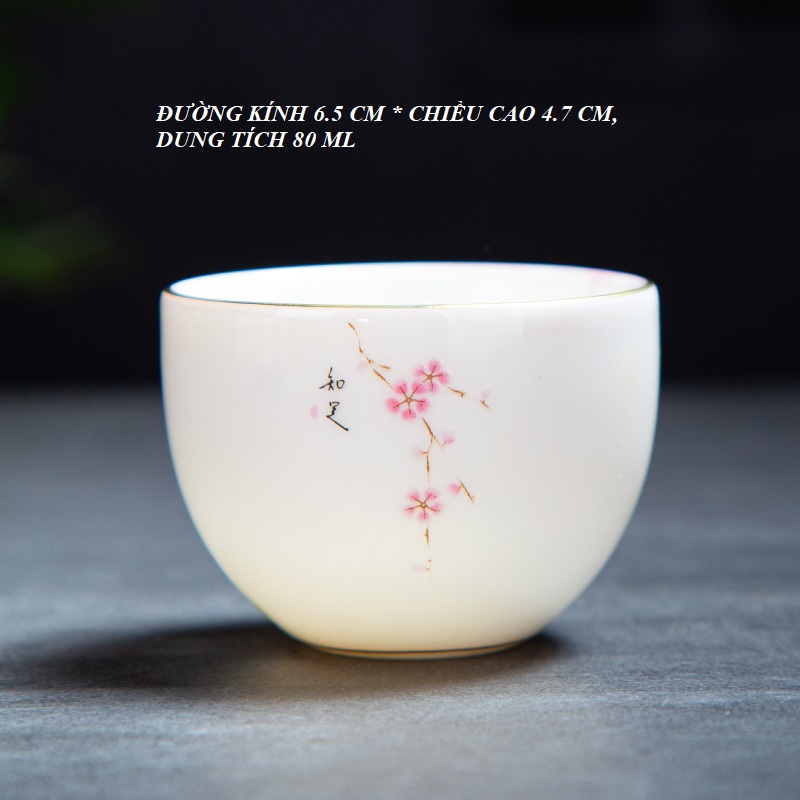 Chén sứ cảnh đức vẽ tay, sứ trắng thanh khiết thấu quang