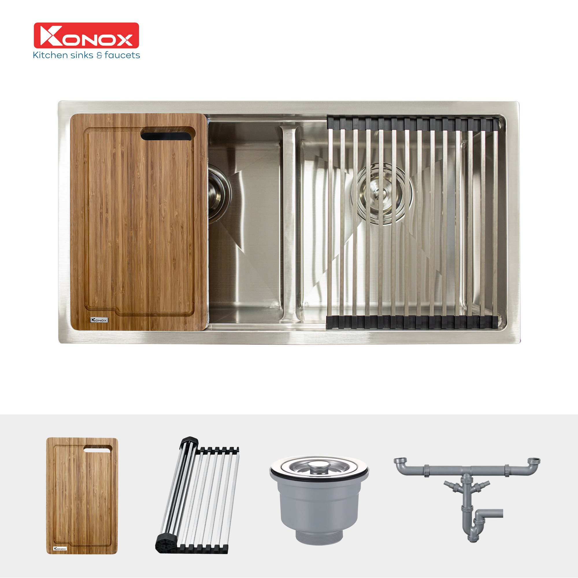 Chậu rửa bát inox 2 hố lắp âm Konox KN8745DUB