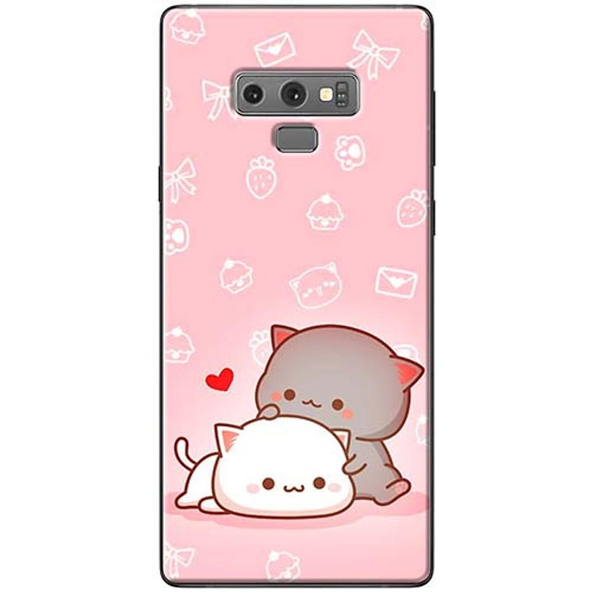 Ốp lưng dành cho điện thoại samsung galaxy note 9 mèo mập nền hồng