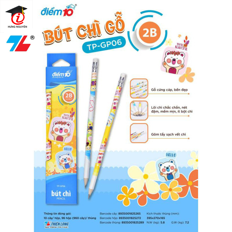 Hộp 10 cái bút chì 2b điểm 10 tp-gp06