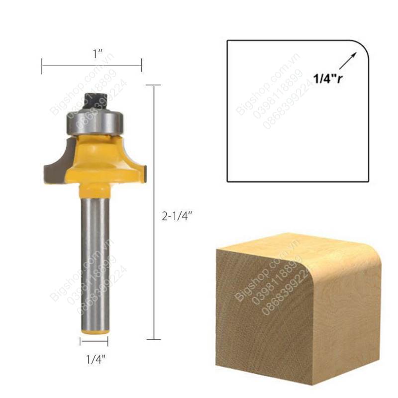 Bộ 4 mũi phay soi gỗ góc tròn cốt 1 phần 4 inch