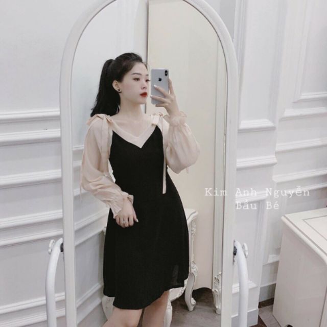 Đầm kiểu phối nơ vai xinh
