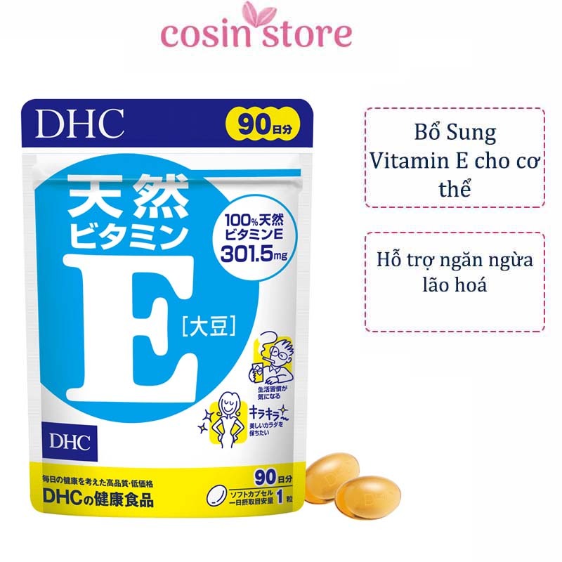 Viên uống DHC Vitamin E tự nhiên 301,5mg Natural Vitamin E (soybean) 90 viên 90 ngày dùng - Hỗ trợ chống lão hóa - Cosin Store nhập khẩu