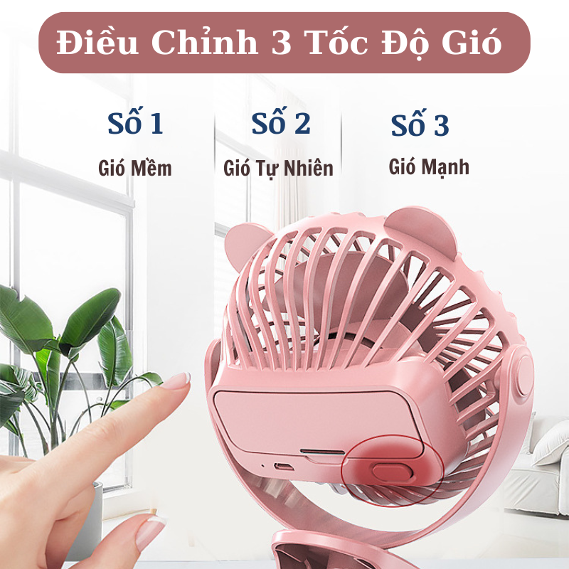 Quạt Kẹp Xe Đẩy Mini Cho Bé ,Quạt Kẹp Tích Điện Kết Hợp Đứng Tiện Lợi Xoay 720° Gọn Nhẹ Pin Trâu An Toàn Cho Bé