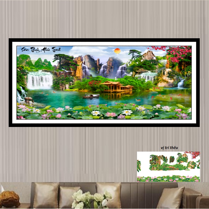 Tranh thêu chữ thập Phong cảnh Sơn thuỷ hữu tình LV3386 (100x51) - tự thêu