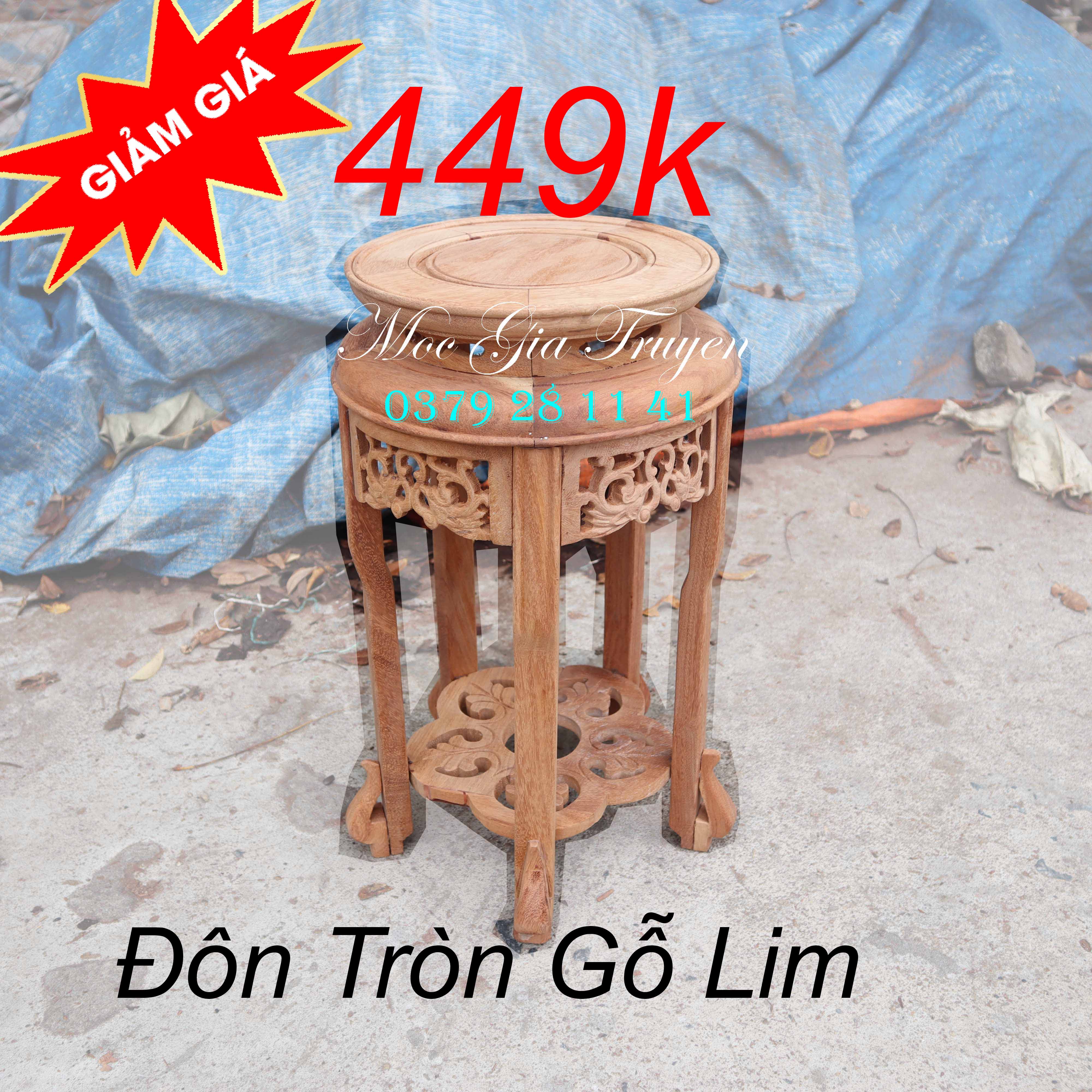 Đôn kỷ tròn phượng kê phòng khách trang trí gỗ lim mặt 30 cao 40,50,60,70,80cm
