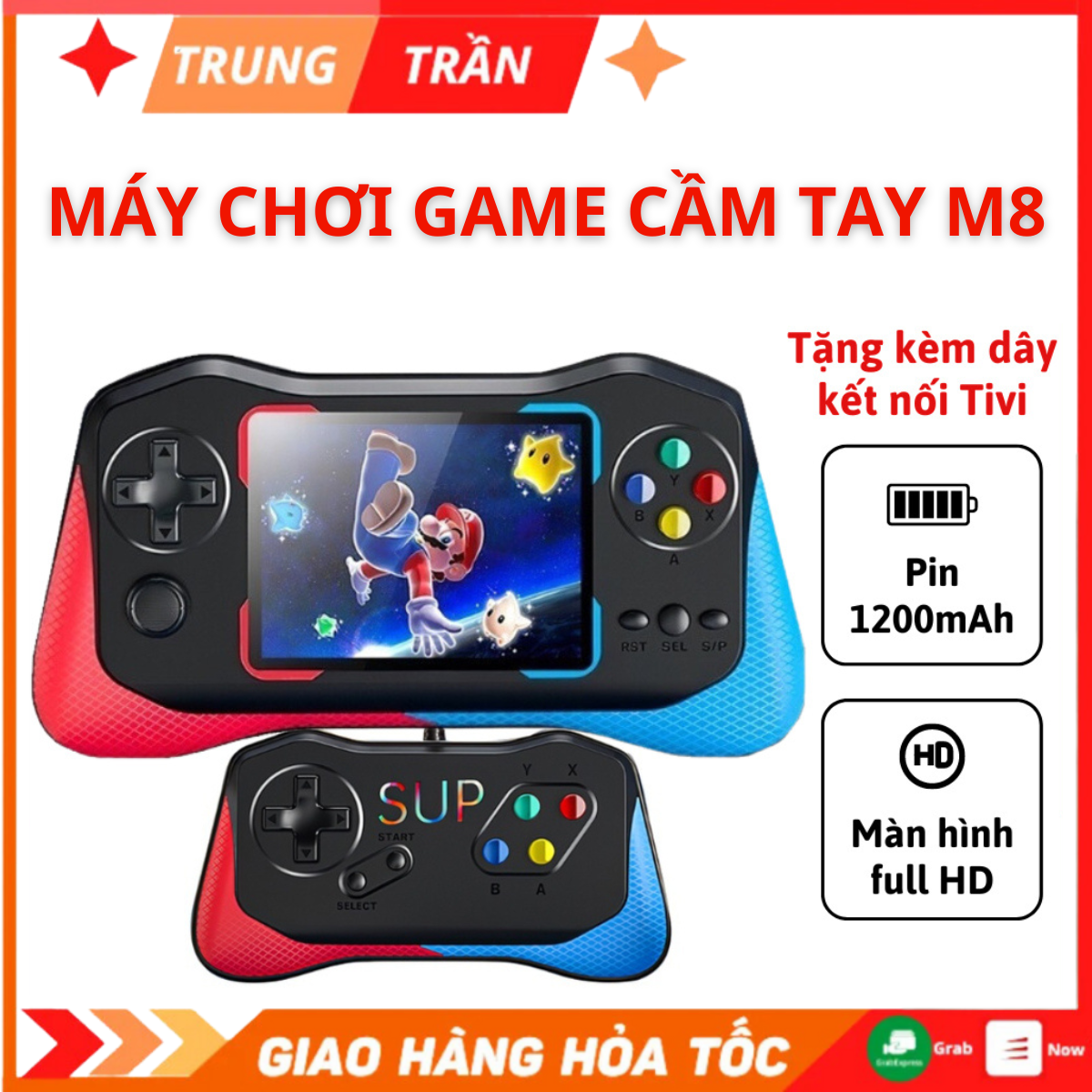 Máy Chơi Game Cầm Tay M8 Plus 1000 Game Tặng Kèm Dây Kết Nối Tivi, Màn Hình Sắc Nét HD, Pin 1200mAh, Game Đa Dạng, Nhiều Game Tuổi Thơ, Chơi Được 2 Người
