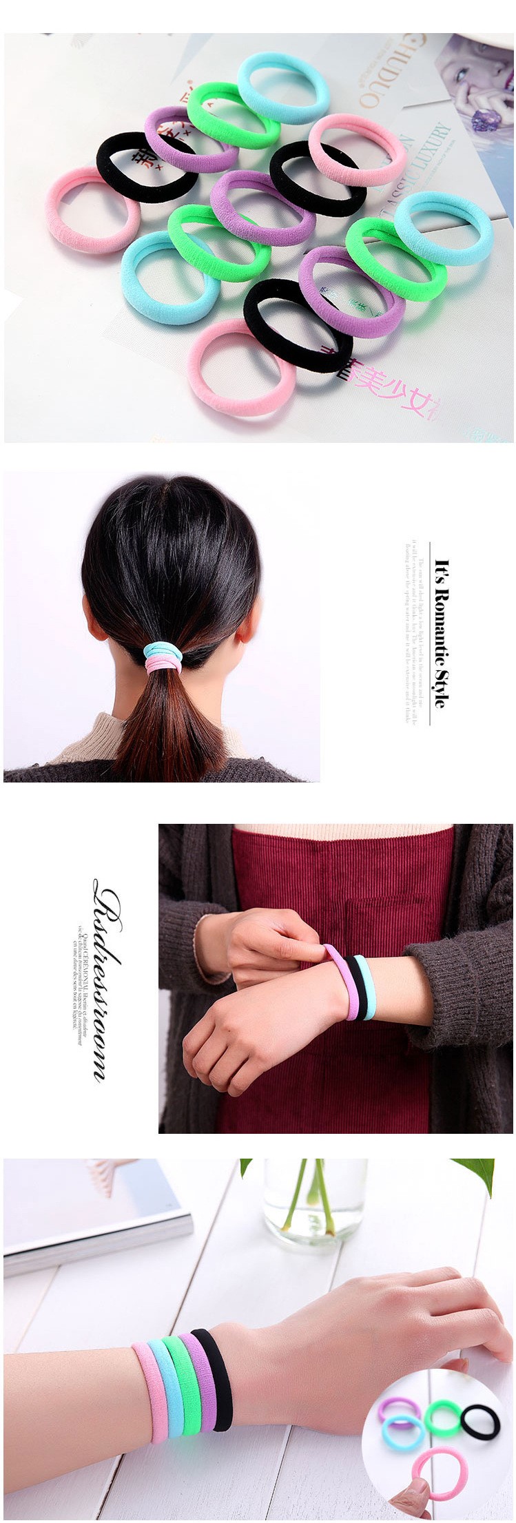Set 10 Dây Thun Cột Tóc Màu Trơn Đa Dạng Thời Trang Cho Nữ