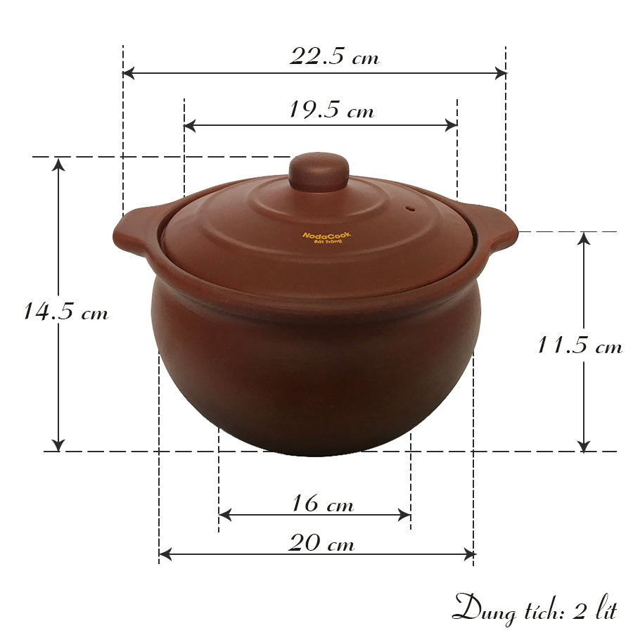 Nồi đất kho cá 2 lít (Đất nung) - Nodacook chi nhánh Tp HCM