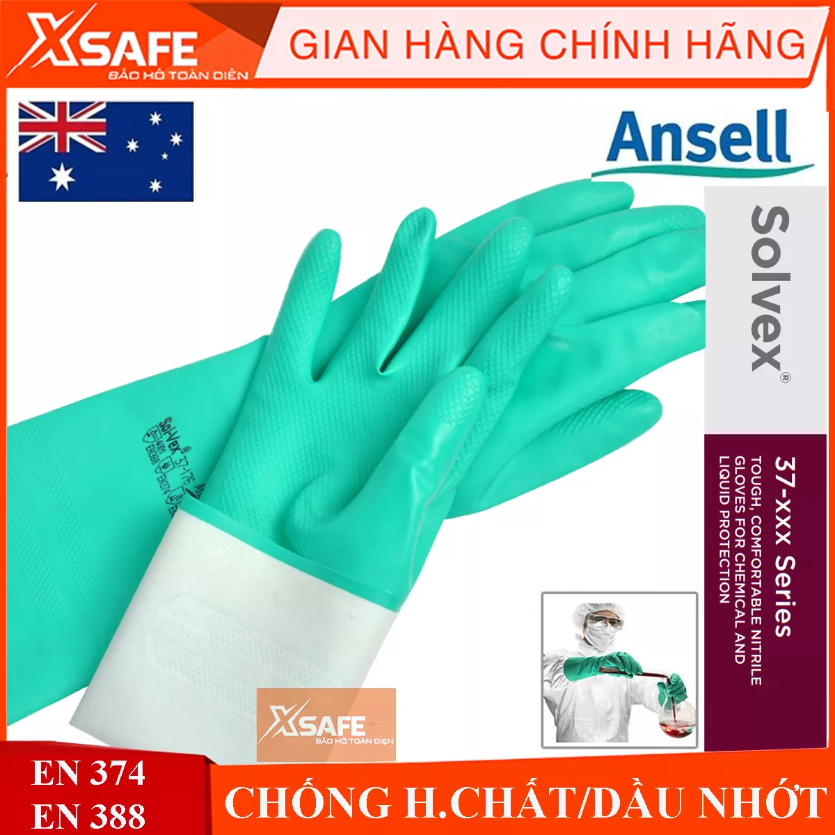Găng tay cao su chống hóa chất Ansell 37-176 găng tay nitrile - chống axit