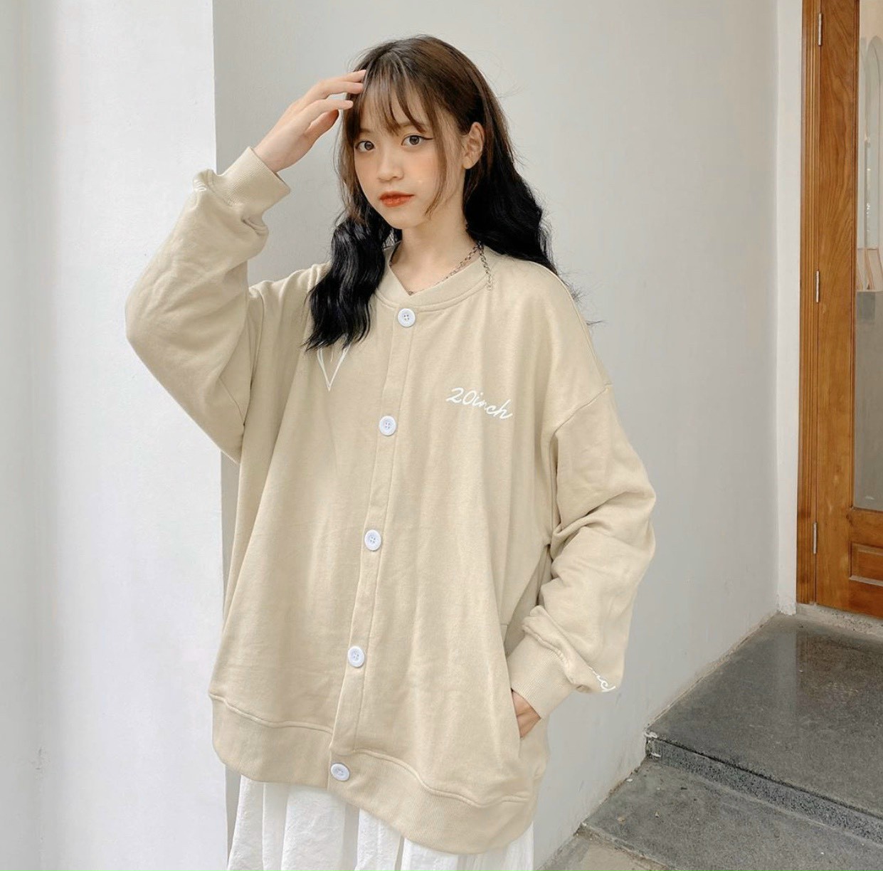 [HCM]Áo cardigan kiểu áo khoác gài nút nữ form rộng chất nỉ thời trang thu đông CD01