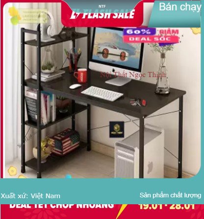 Bàn làm việc kèm kệ sách 4 tầng dể dàng lắp ghép, thiết kế tiện ích có thể dùng làm bàn học, bàn ăn, bàn làm việc có hình thật đính kèm (Bàn làm việc, bàn học sinh, bàn máy tính, văn phòng, bàn ăn, bàn chơi Games Ngọc Thịnh)