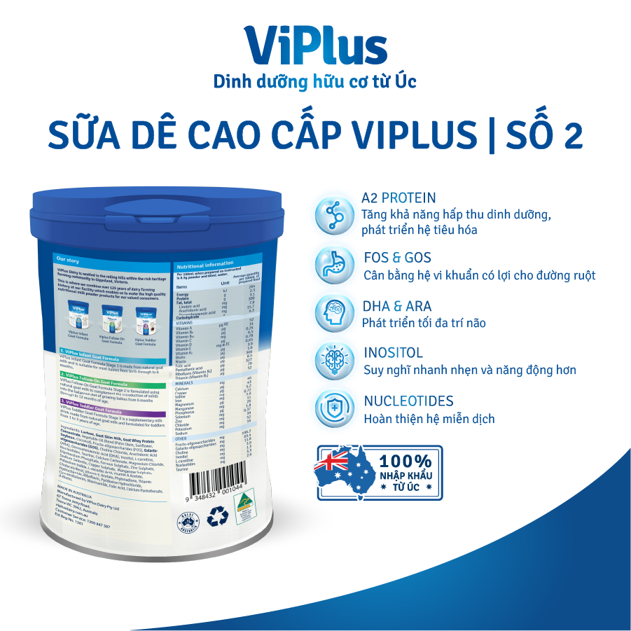 Sữa bột dê công thức Viplus Goat số 2 800g (date 12.2023)