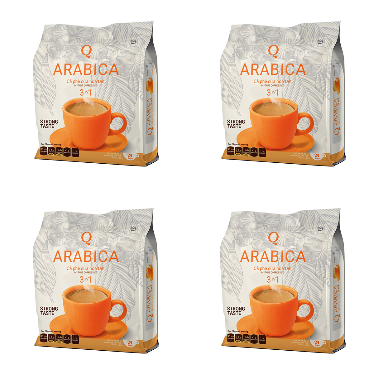 04 bịch cà phê sữa Arabica Trần Quang 480g (24 gói dài x 20g)