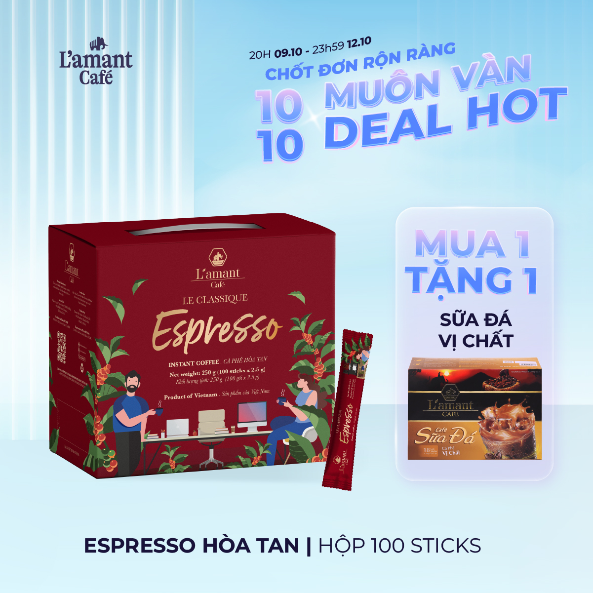 [MỪNG ĐẠI LỄ TẶNG QUÀ MÊ]  Cà phê hòa tan đen L'amant Espresso - L'amant Espresso Instant Coffee (Hộp 100 gói x 2gr)