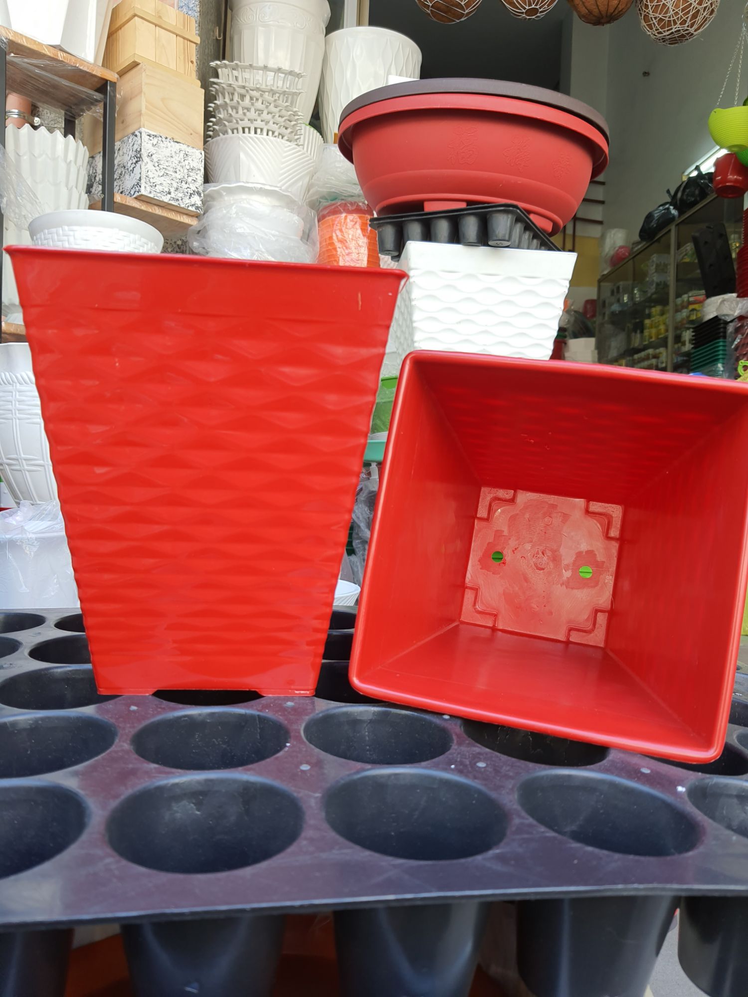 combo 2 chậu nhựa vuông sóng 17x20cm