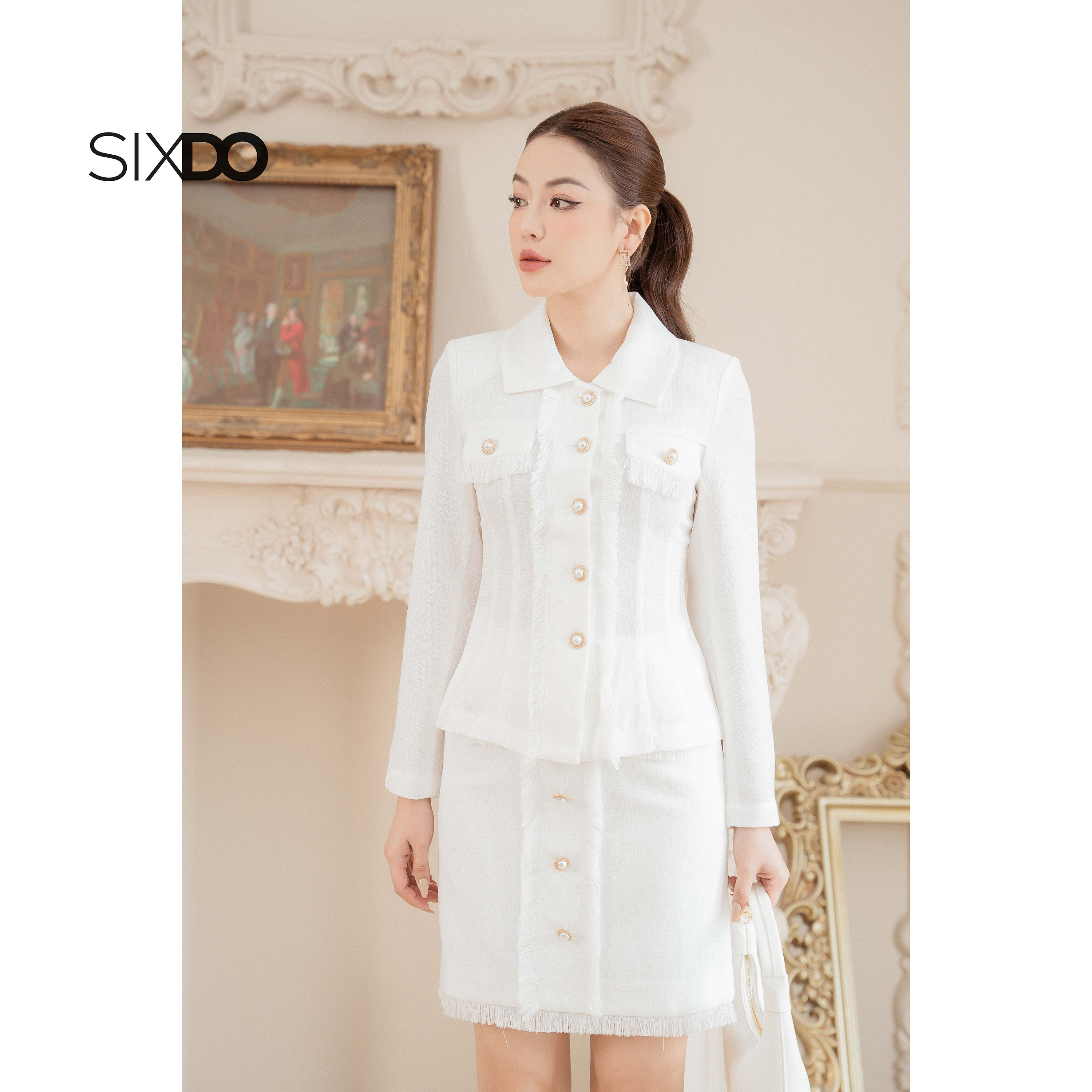 Chân váy tweed trắng SIXDO (White Mini Tweed Skirt)