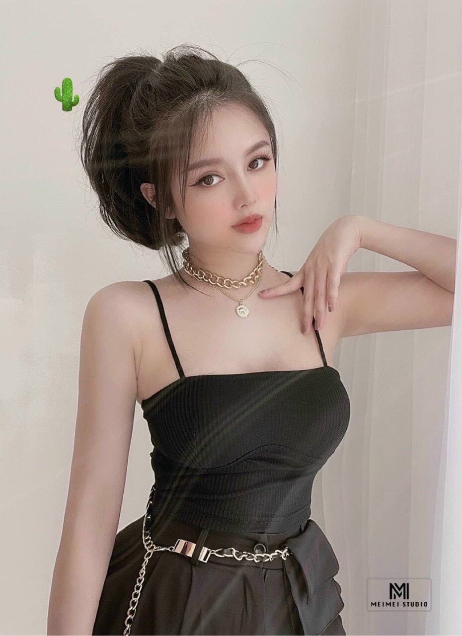 Áo 2 dây ngang thun gân body croptop