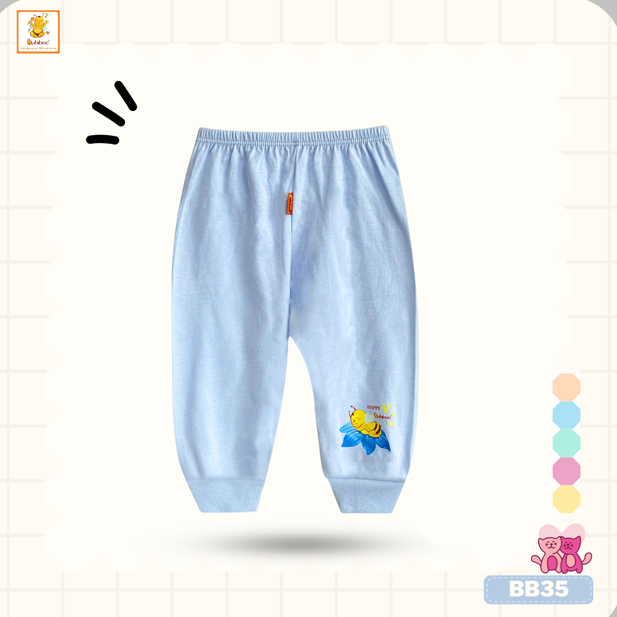 Sơ sinh - quần sơ sinh màu dài mặc bỉm in chuyển nhiệt babiboo - bb35