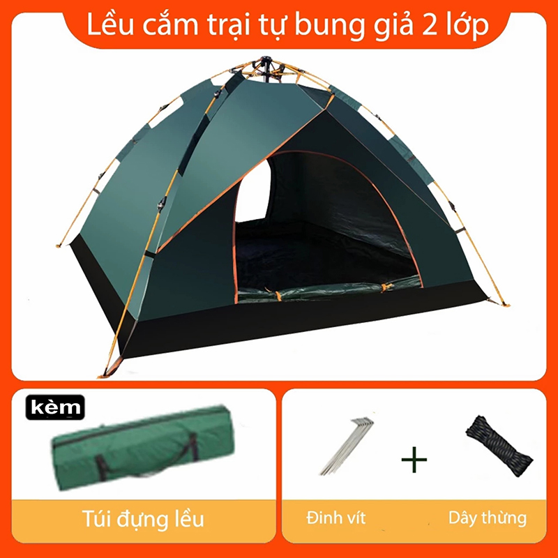 Lều Cắm Trại Tự Bung 4 Người 2 Lớp