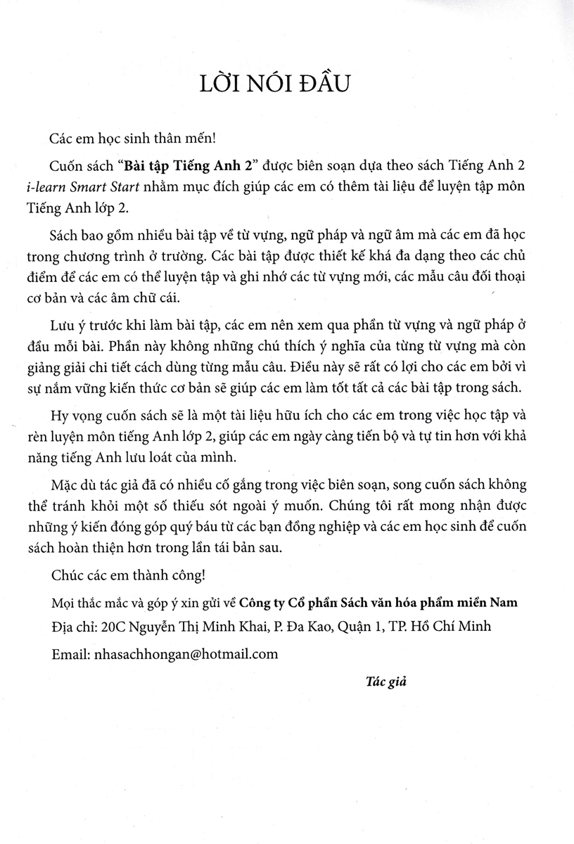 SÁCH - bài tập tiếng anh lớp 2 (bám sát sgk i-learn smart start)