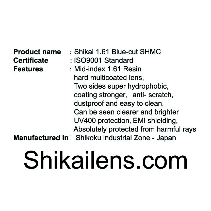 Tròng kính Shikai 1.61 Blue-cut, Nano