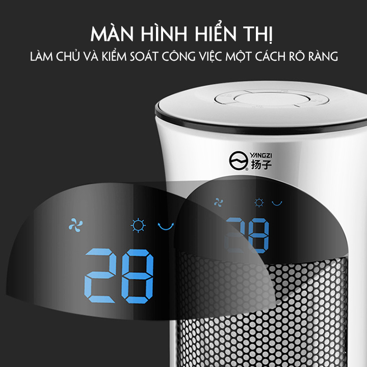 Quạt Sưởi Điện Đứng, Cây Sưởi Điện Đứng YANGZI Đa Năng Có Điều Khiển, Màn Hình Led Làm Nóng Bằng Gốm An Toàn Tiết Kiệm