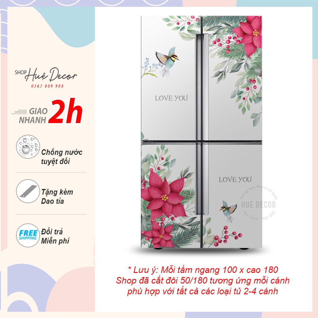 Giấy dán tủ lạnh side by side 2 cánh, 4 cánh hoa trạng nguyên
