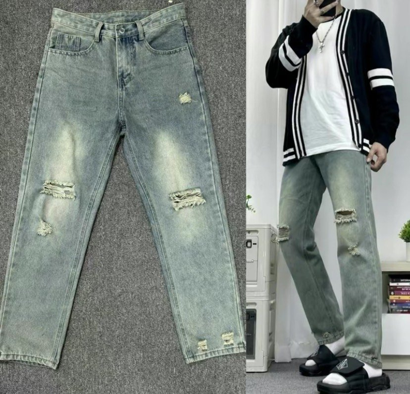 quần baggy jean nam nữ ống rộng lưng cao,quần jean nam ống suông xanh rách gối kiểu cá tính đẹp giá rẻ