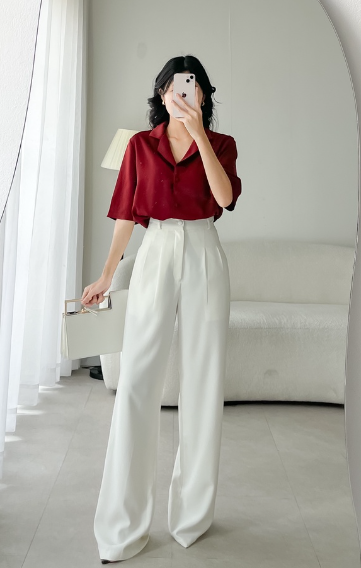 VELLE DESIGN Quần lụa ống rộng Flora thanh lịch sang trọng, chất lụa Hàn cao cấp mượt mát.