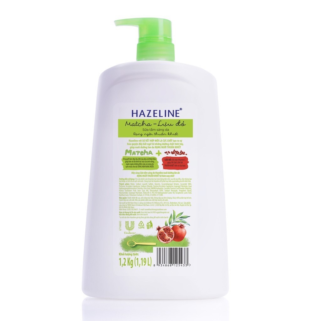 Sữa tắm Hazeline Lựu & Matcha (Xanh) Chai 1Kg