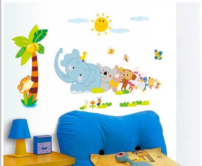 Decal dán tường thú kéo dừa và đoàn tàu