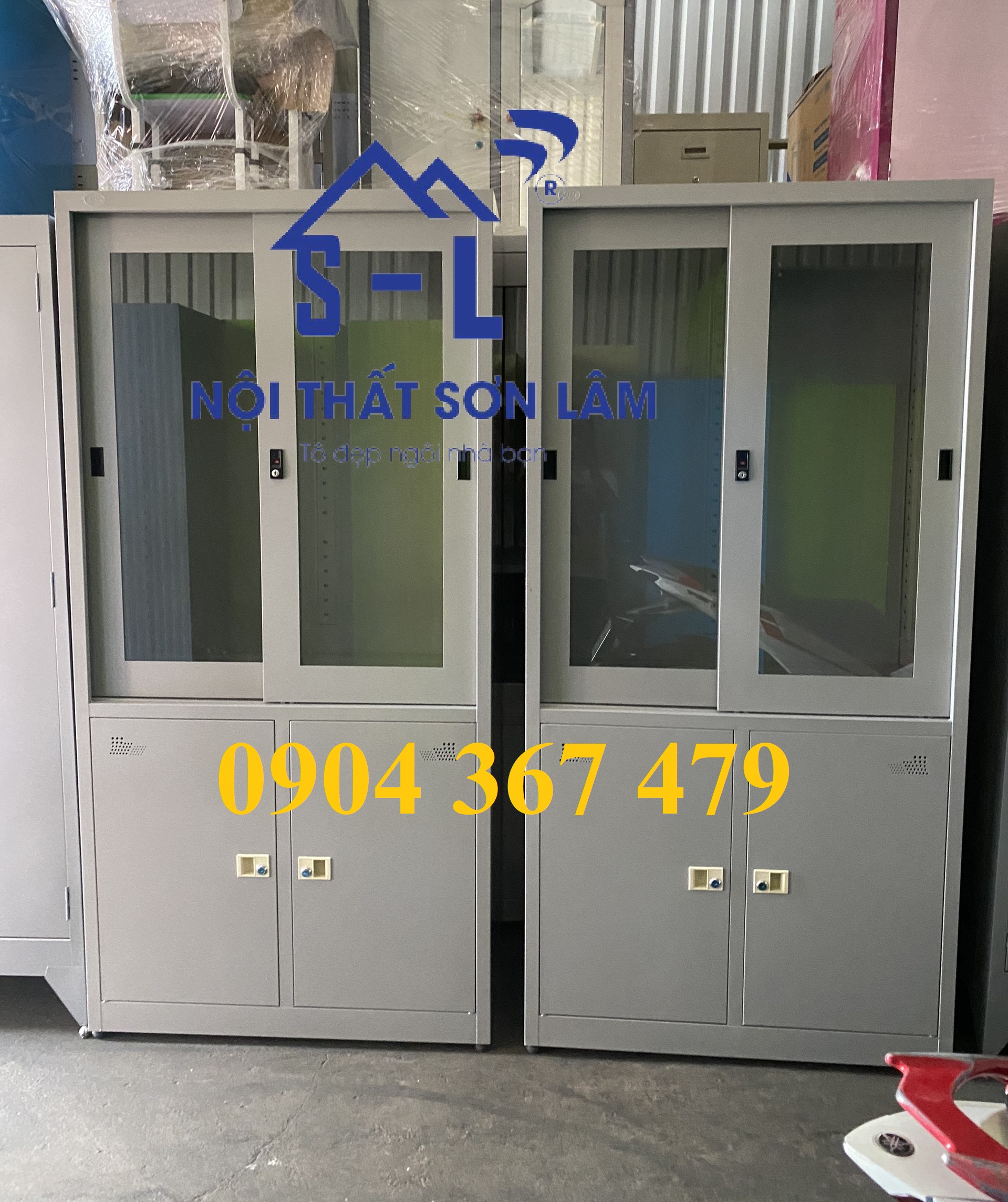 Tủ sắt hồ sơ kính cửa lùa hàng loại 1 chuyên dùng văn phòng