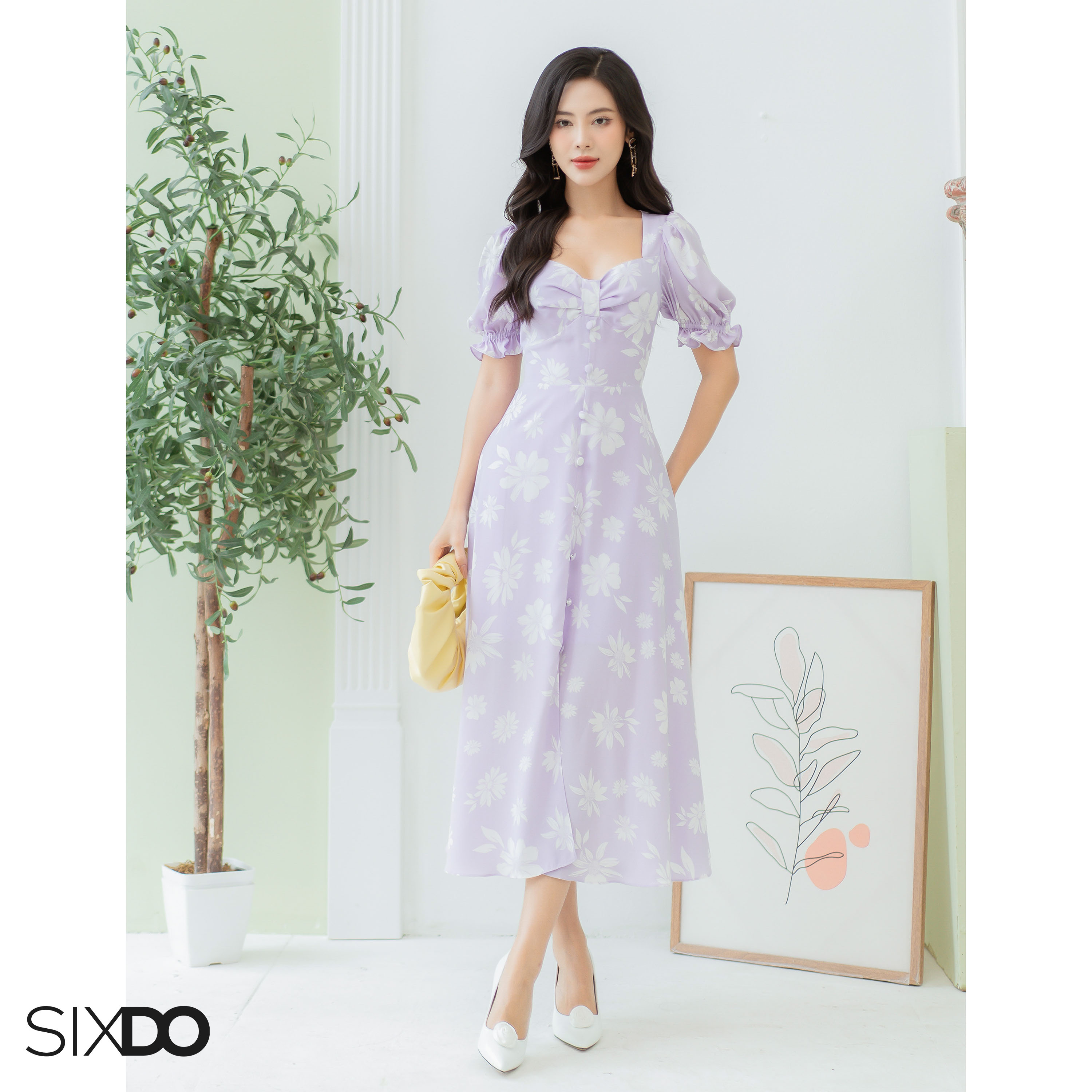 Đầm lụa hoa SIXDO (Floral Midi Silk Dress)
