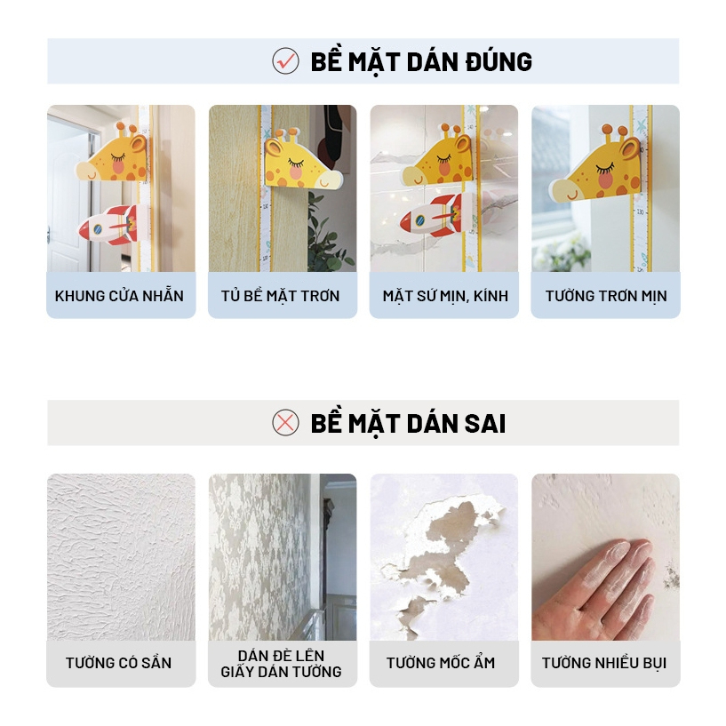 THƯỚC ĐO CHIỀU CAO DÁN TƯỜNG CHO BÉ KÈM DECAL TRANG TRÍ (Nhiều Mẫu)