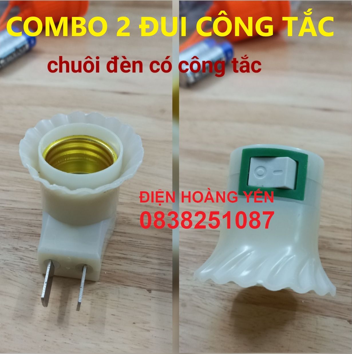 [HCM]Bộ 2 Đui bóng đèn có công tắc