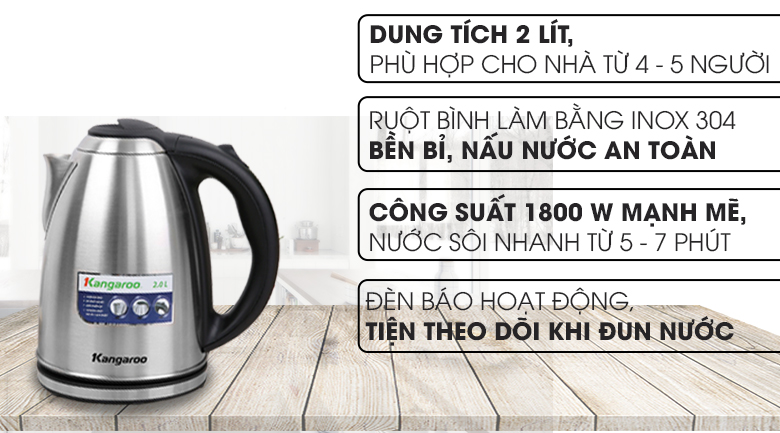 [HCM]Bình đun siêu tốc Kangaroo 2 lít DST018