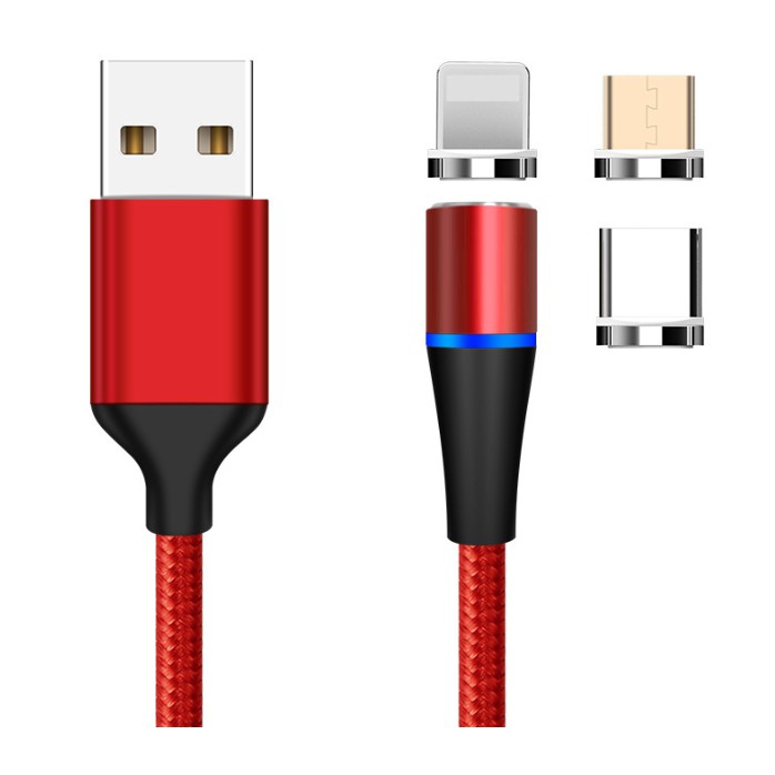 Sạc Nam châm 3 đầu Iphone/ micro USB/ Type C xoay 360 độ dây dù