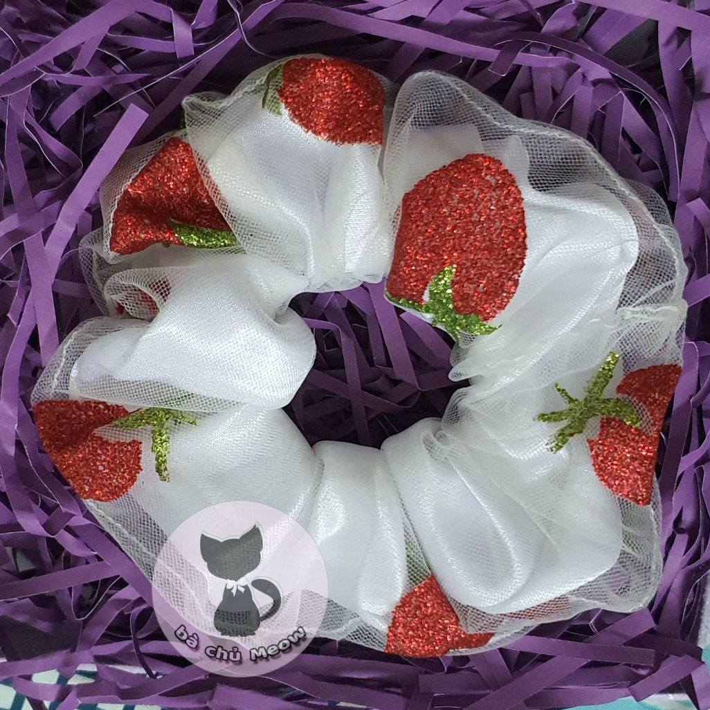 Scrunchies 2 Lớp - Cột Tóc Dâu Tây - Dây Cột Tóc Hoa