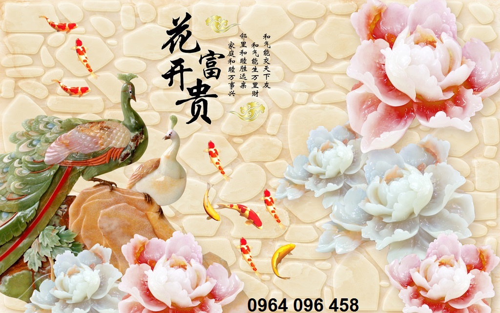 gạch tranh 3d mẫu tranh chim công - DNN6