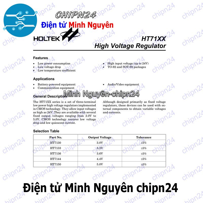 [4 con] (SOP) IC Dán HT7136 SOT-89 (SMD) (7136-1 3.6V 30mA) - HH003665
