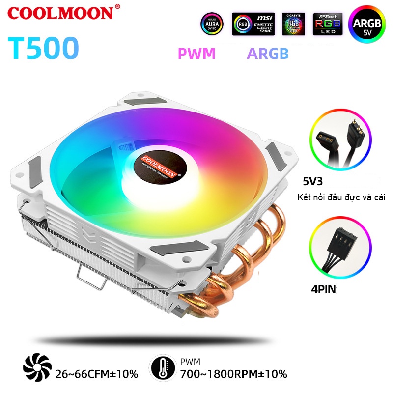 Tản nhiệt chip CPU CoolMoon T500 – Topdown, 5 ống đồng ( Intel – AMD )