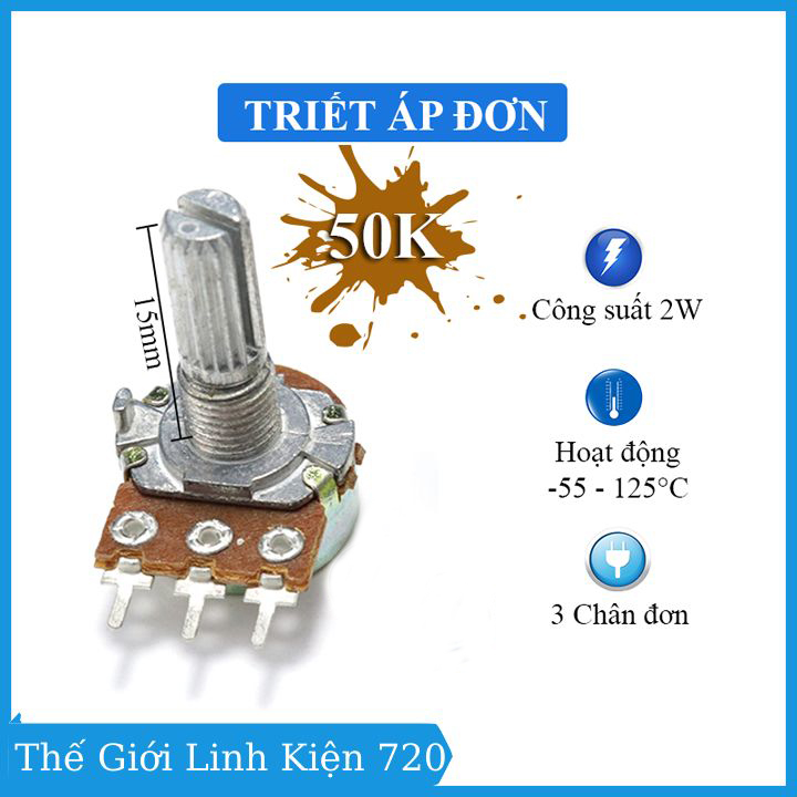 Biến trở volume 50k, chiết áp đơn 3 chân wh148