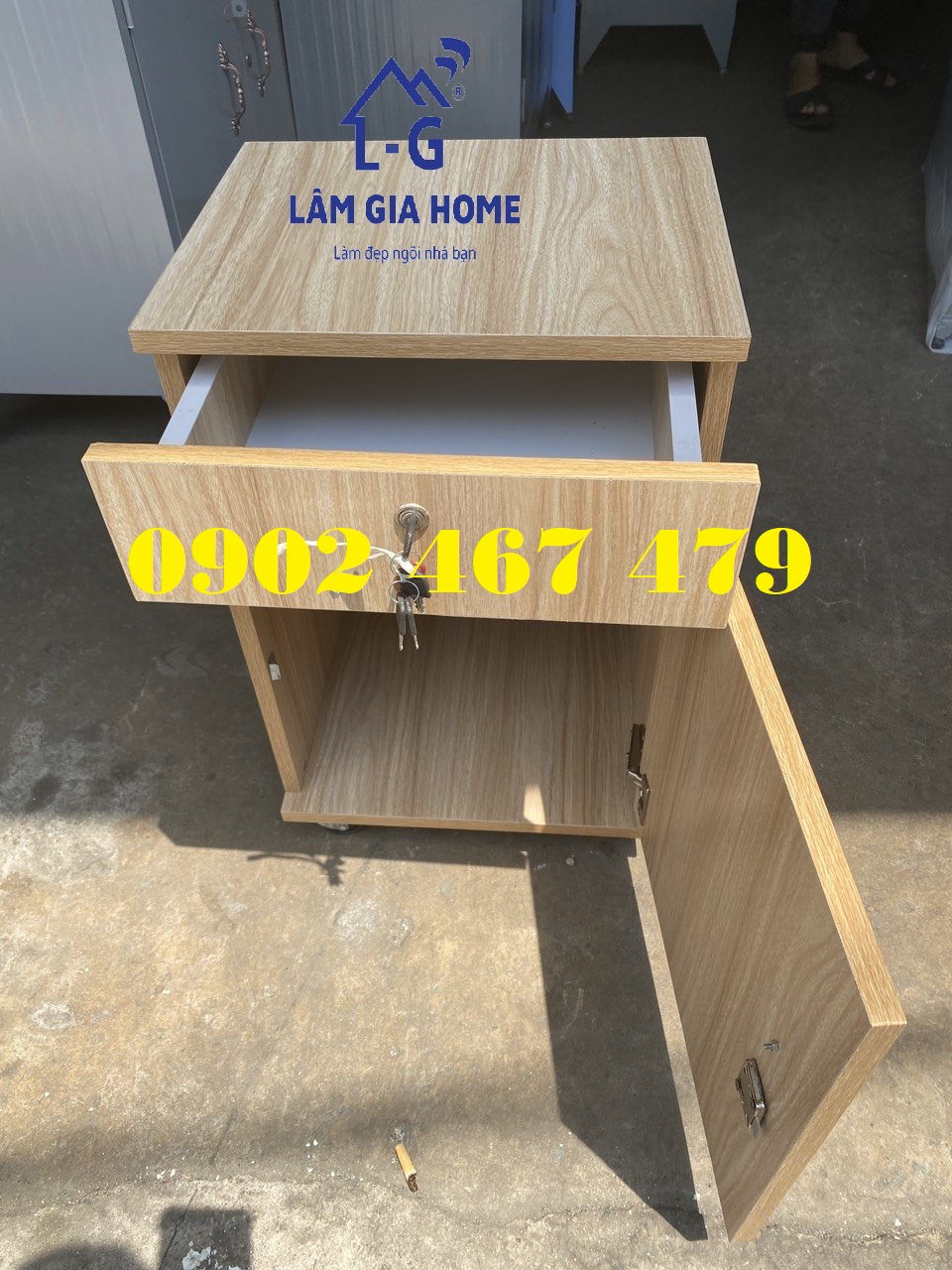 TỦ ĐẦU GIƯỜNG GỖ ÉP 2 HỘC CÓ KHÓA
