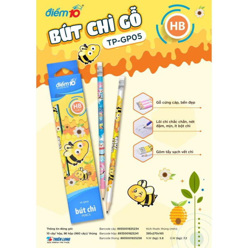 [HCM]Bút chì gỗ điểm 10 tp-gp05 (hộp 10 cây) - độ cứng hb đa dạng mẫu mã chất lượng sản phẩm đảm bảo và cam kết hàng đúng như mô tả