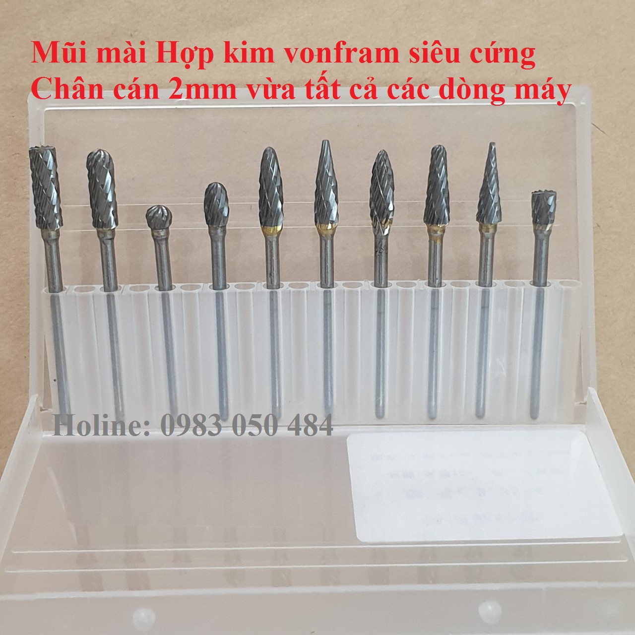 Bộ 10 đầu mũi mài chạm khắc làm lũa gỗ hợp kim Vonfram- Mũi lũa mini cán 2mm