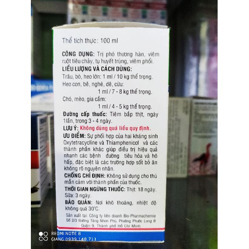 BIO SONE CHAI 100ML PHÓ THƯƠNG HÀN TỤ HUYẾT TRÙNG